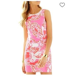 Lilly Pulitzer “Mila” Pink White Coral + Yellow Mini Sleeveless Shift Dress